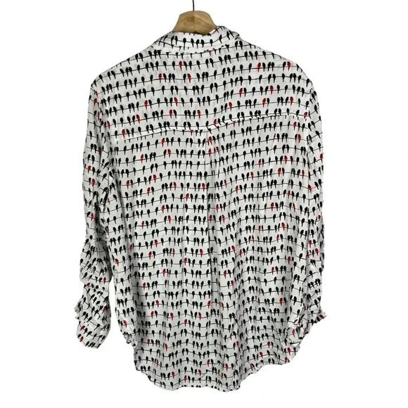 Jane and Delancey White Black & Red Bird Long Sleeve Button Down XL - Picture 2 of 3
